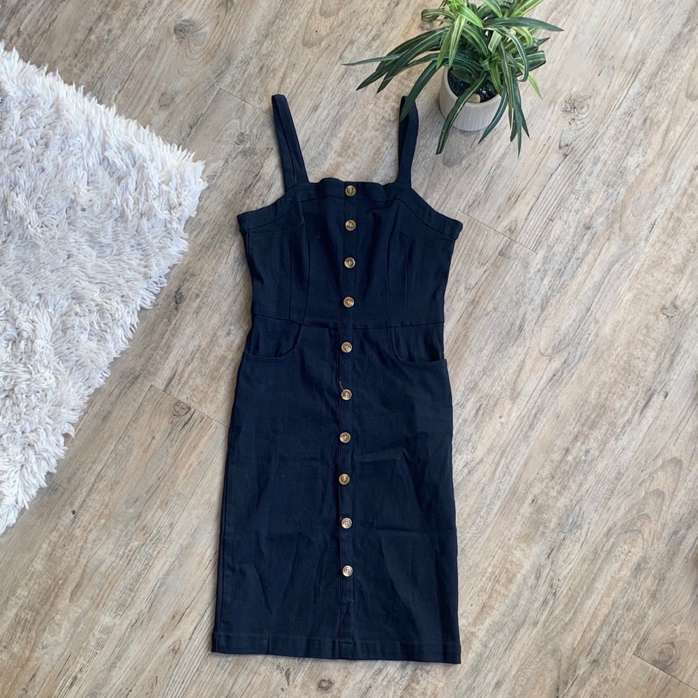 Navy strap button up dress